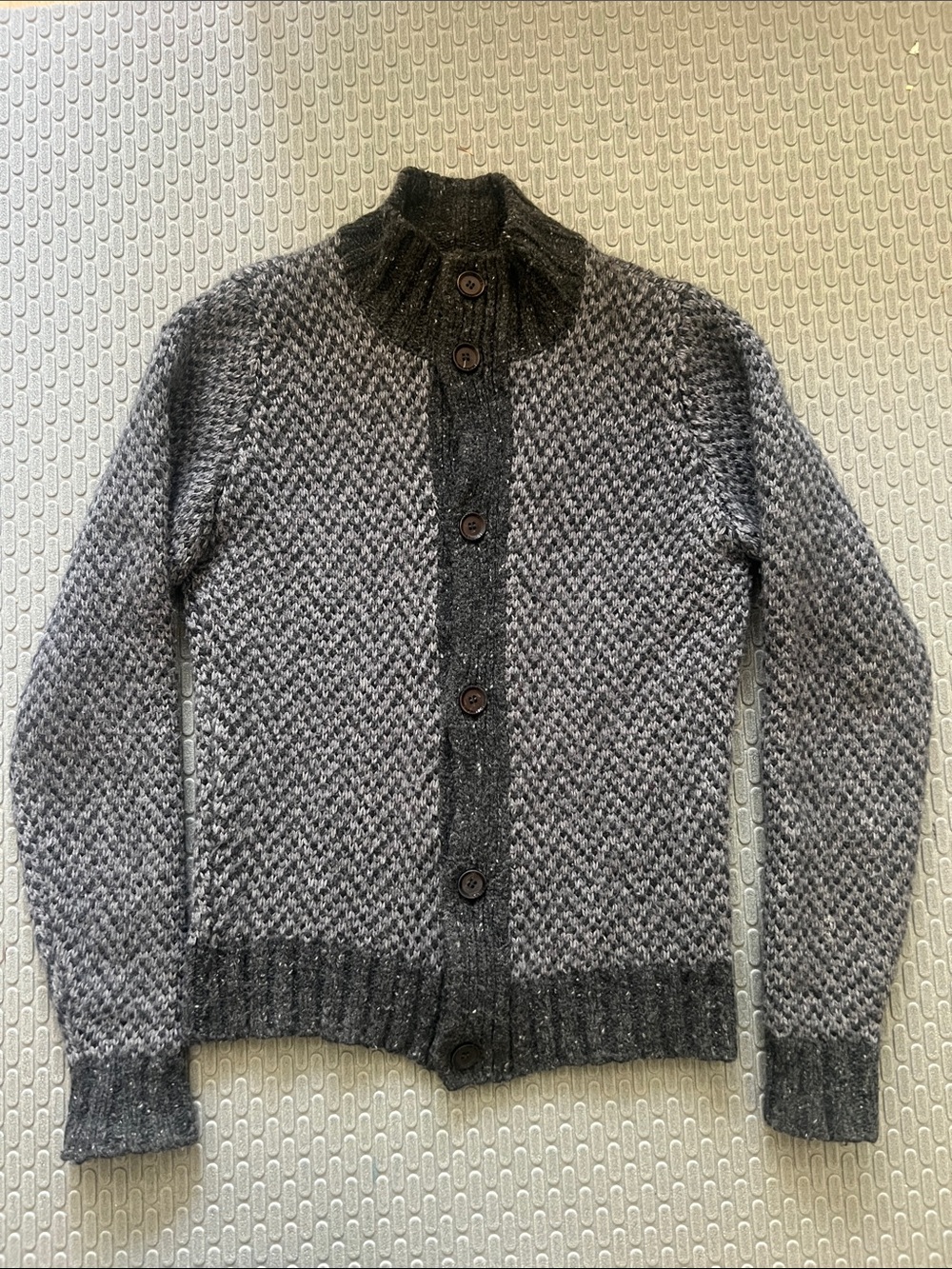 Jeordie’s Italy Mock Neck Men's Charcoal Knit Button Cardigan